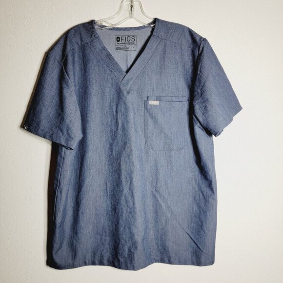 Figs Tops - FIGS Technical Collection Womens Scrub Top Large Blue Short Sleeve Pockets Nurse
